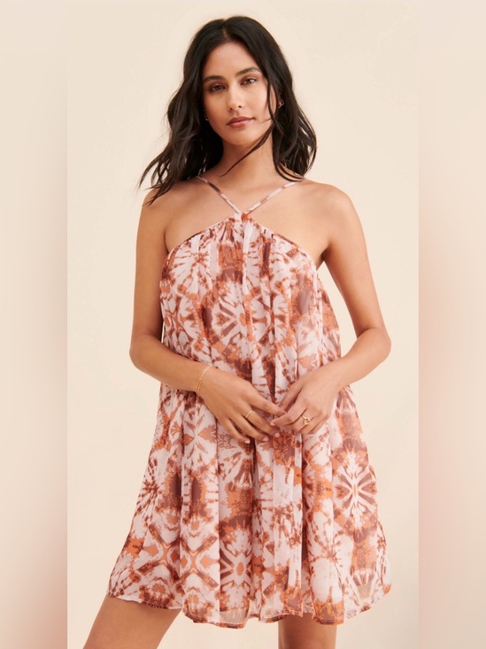 Let Me Be Dresses & Skirts - Letmebe Anthropologie Halter Printed Mini Dress Orange Pink Size M Boho